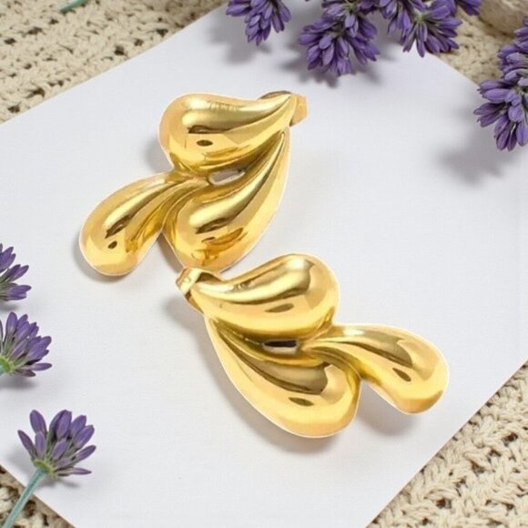 🆕️18K Gold Plated Stainless Steel Drop Earrings - Unique Teardrop Design✨ - Picture 8 of 10